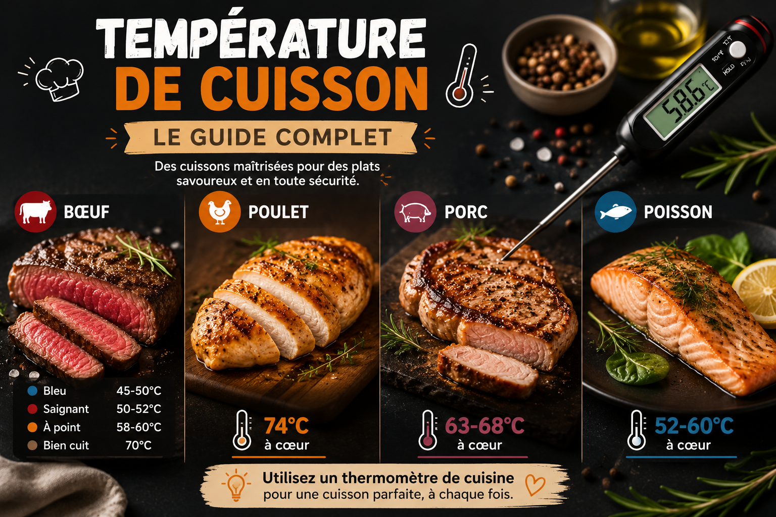 cuisson réussite viande et posson