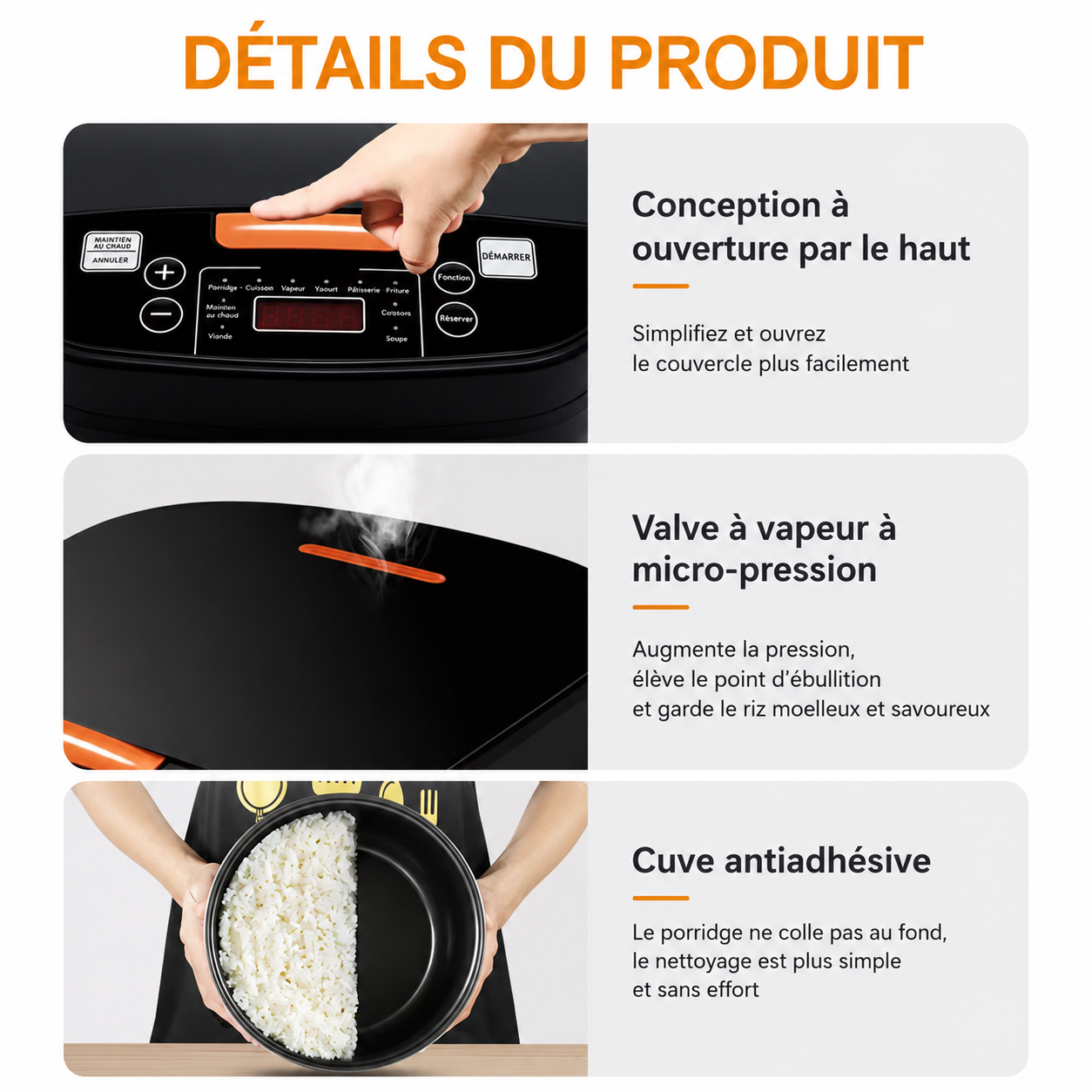 Cuiseur à riz familial avec cuve antiadhésive
