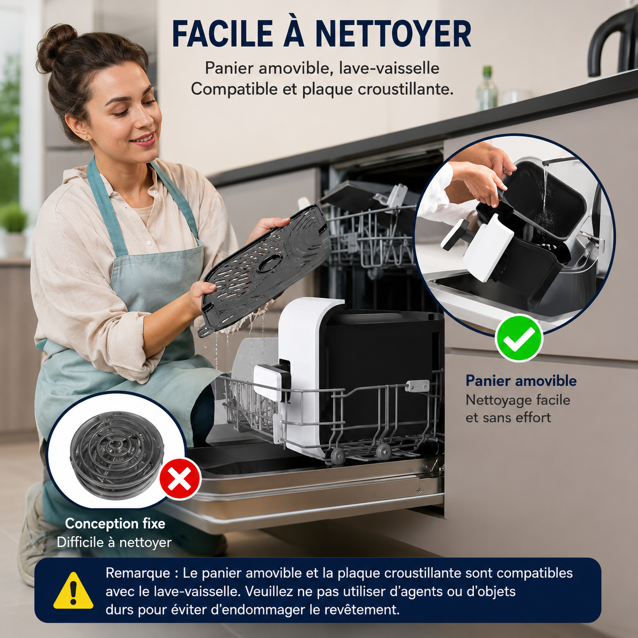 Friteuse à air compacte 2,5 litres blanche avec écran tactile