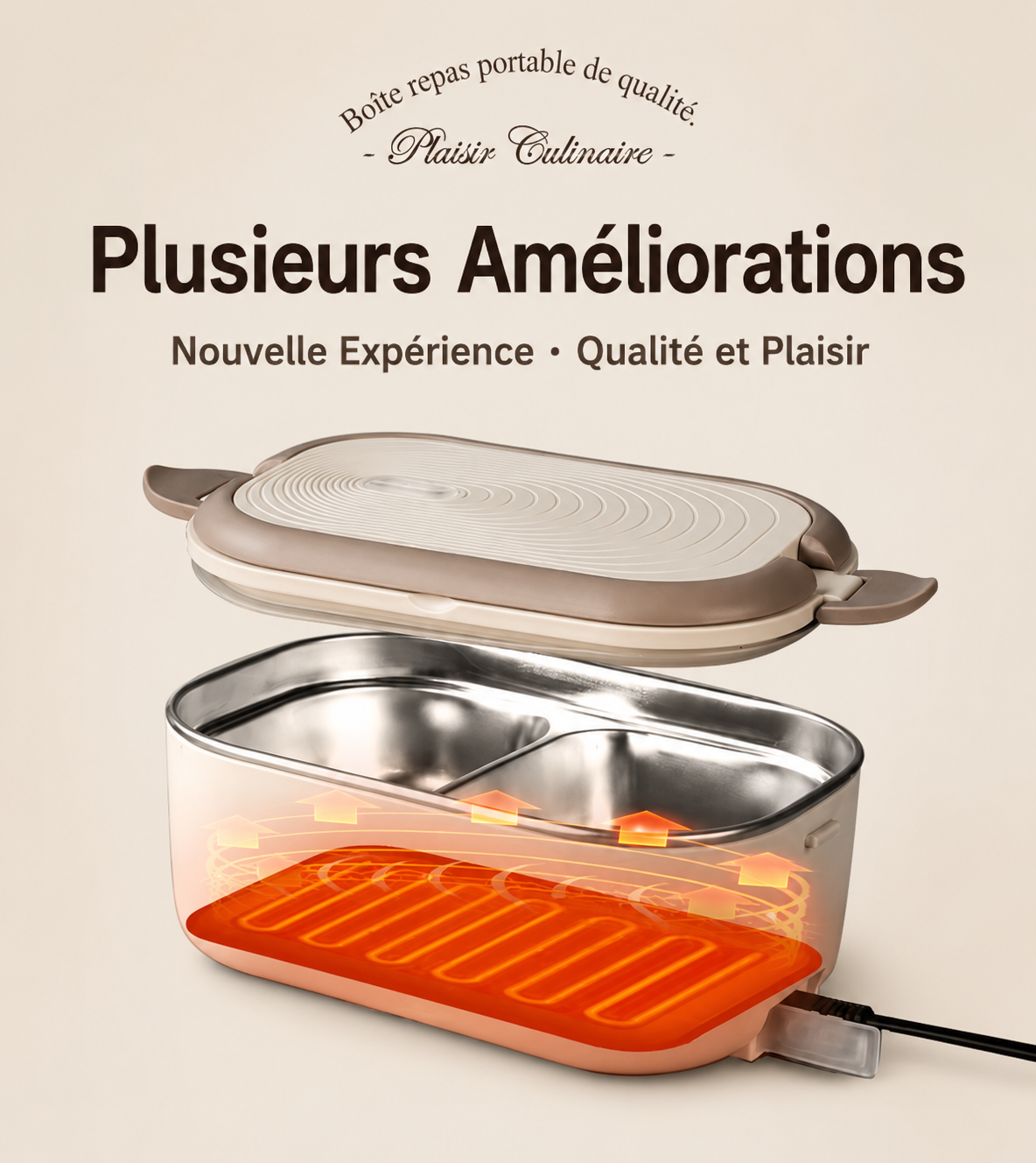 Lunch box chauffante électrique en acier inoxydable avec double compartiment