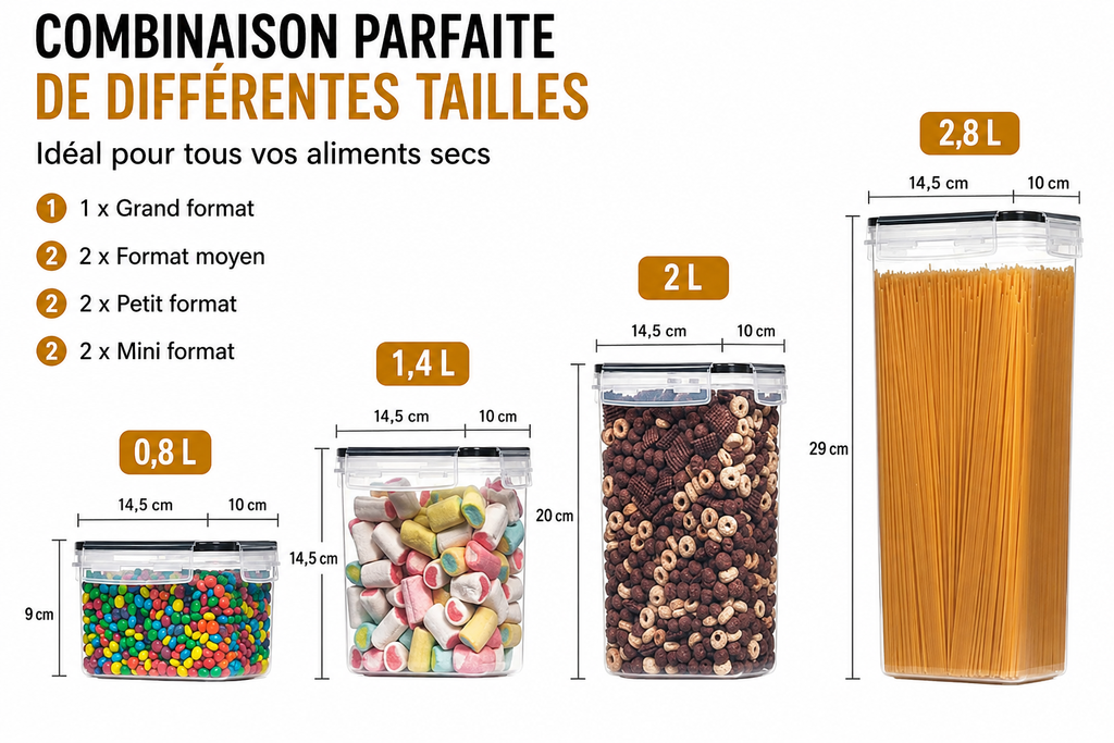 Boite pour placard de cuisine avec boîtes de conservation hermétiques.