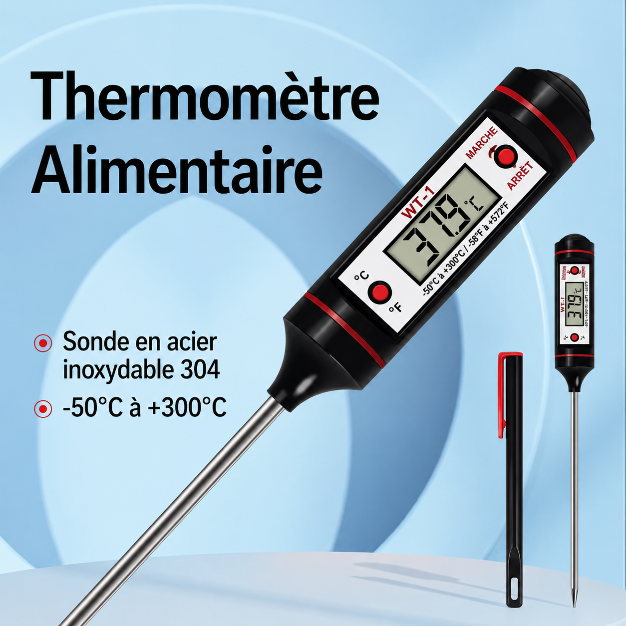 Thermomètre de cuisine digital avec sonde inox pour contrôler la cuisson des viandes et pâtisseries