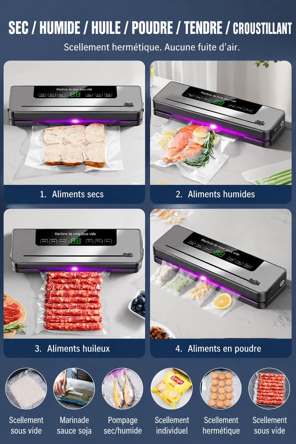 Machine sous vide pour viande, légumes et plats préparés