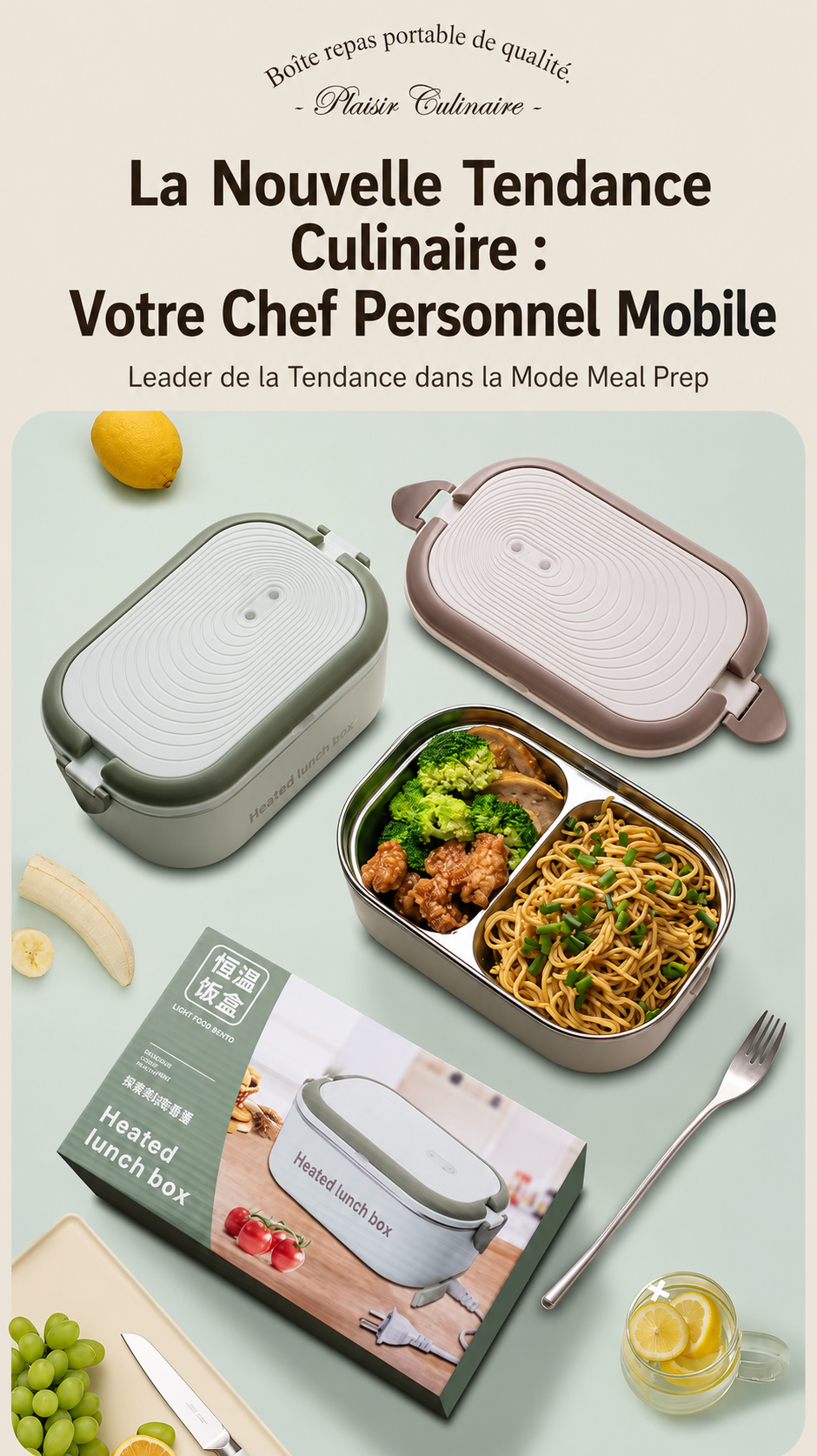 Lunch box chauffante compacte en acier inoxydable 304