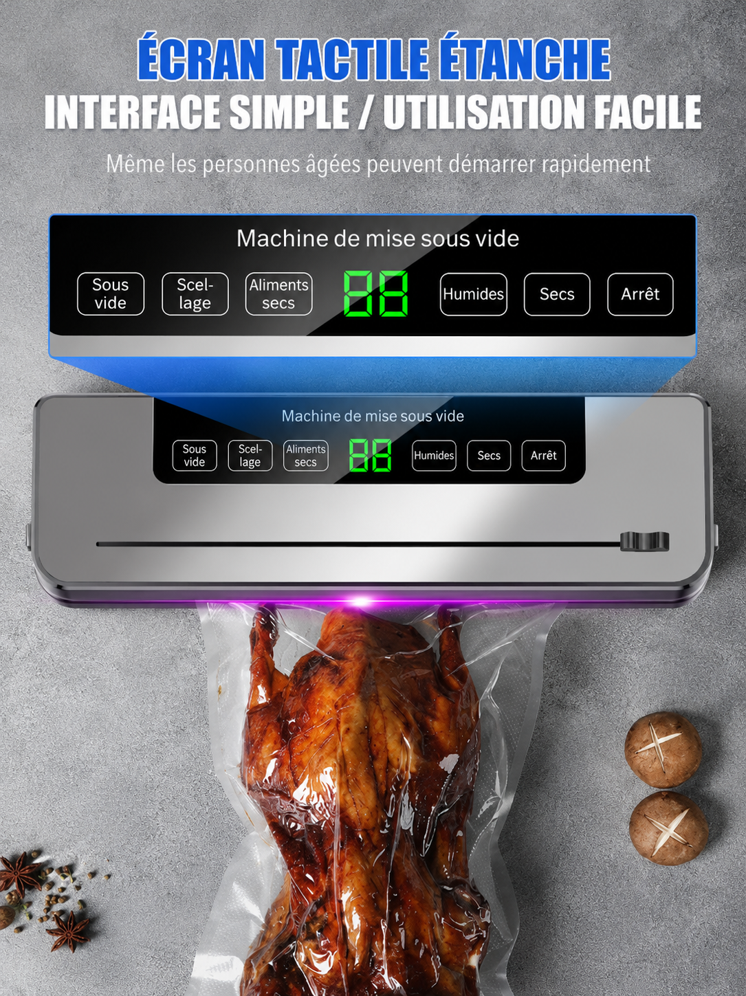 Machine de conservation alimentaire avec cutter intégré