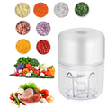 Mini hachoir électrique USB 250 ml pour hacher rapidement ail, légumes, herbes aromatiques et viande en cuisine.